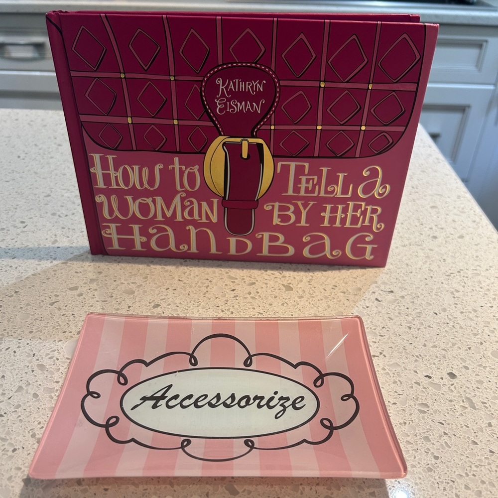 Pink 'Accessorize' Decorative Tray & book - “How to tell a woman by her handbag”